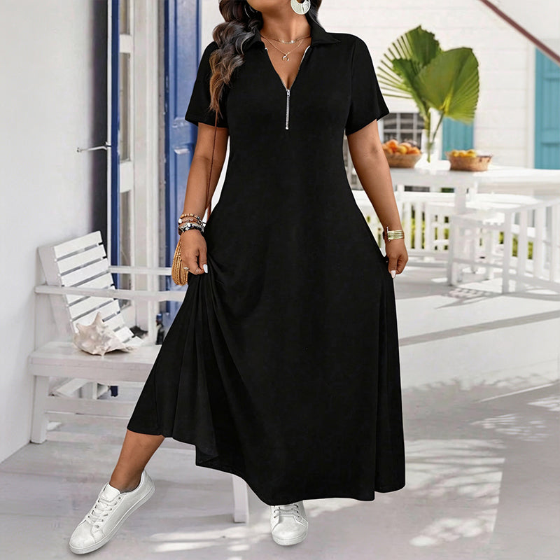 👗 Fließender Komfort & mühelose Eleganz – Reißverschluss-Maxikleid