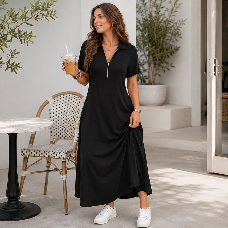 👗 Fließender Komfort & mühelose Eleganz – Reißverschluss-Maxikleid