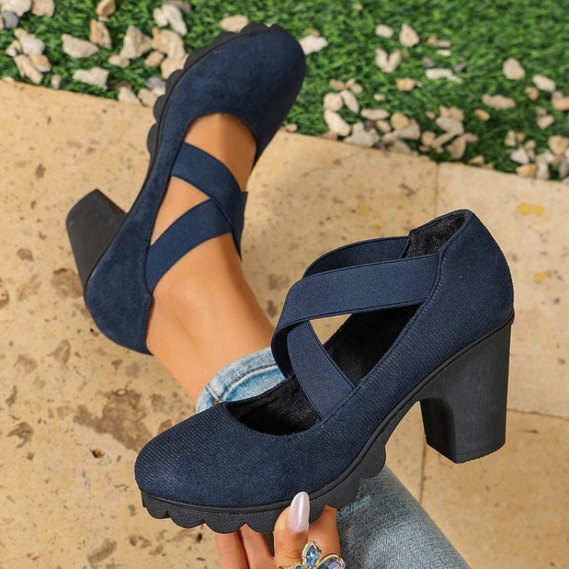 🎉✨Mary-Jane-Schuhe für Damen mit runder Spitze, überkreuzten Riemen, Blockabsatz, Plateau und Cut-Out-Ausschnitten, hochhackig