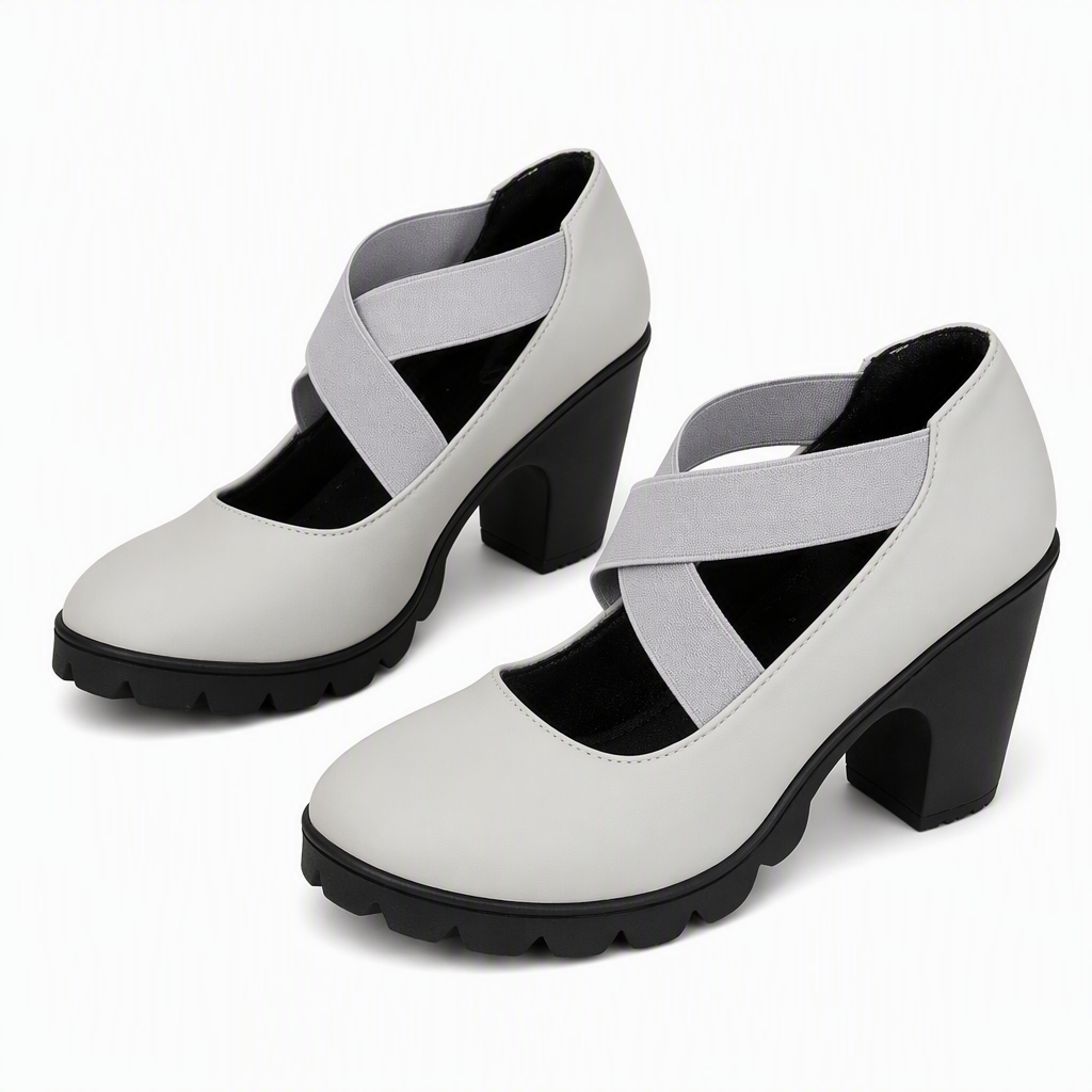 🎉✨Mary-Jane-Schuhe für Damen mit runder Spitze, überkreuzten Riemen, Blockabsatz, Plateau und Cut-Out-Ausschnitten, hochhackig
