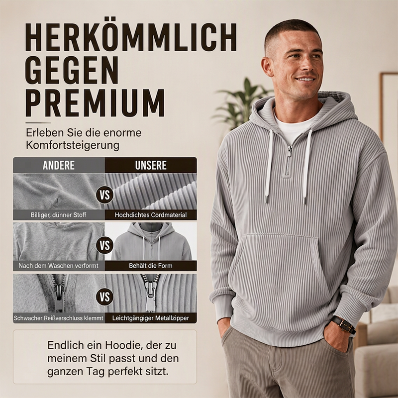 📢🎉🛍️✨Herren-Casual-Cord-Hoodie mit Halb-Reißverschluss