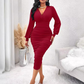💎🔥  Damen V-Ausschnitt Ballonärmel gerafftes Bodycon-Kleid