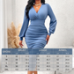 💎🔥  Damen V-Ausschnitt Ballonärmel gerafftes Bodycon-Kleid