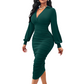 💎🔥  Damen V-Ausschnitt Ballonärmel gerafftes Bodycon-Kleid