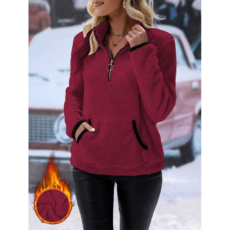 📢🎉🛍️✨Damen-Sweatshirt mit halbem Reißverschluss aus warmem Plüsch