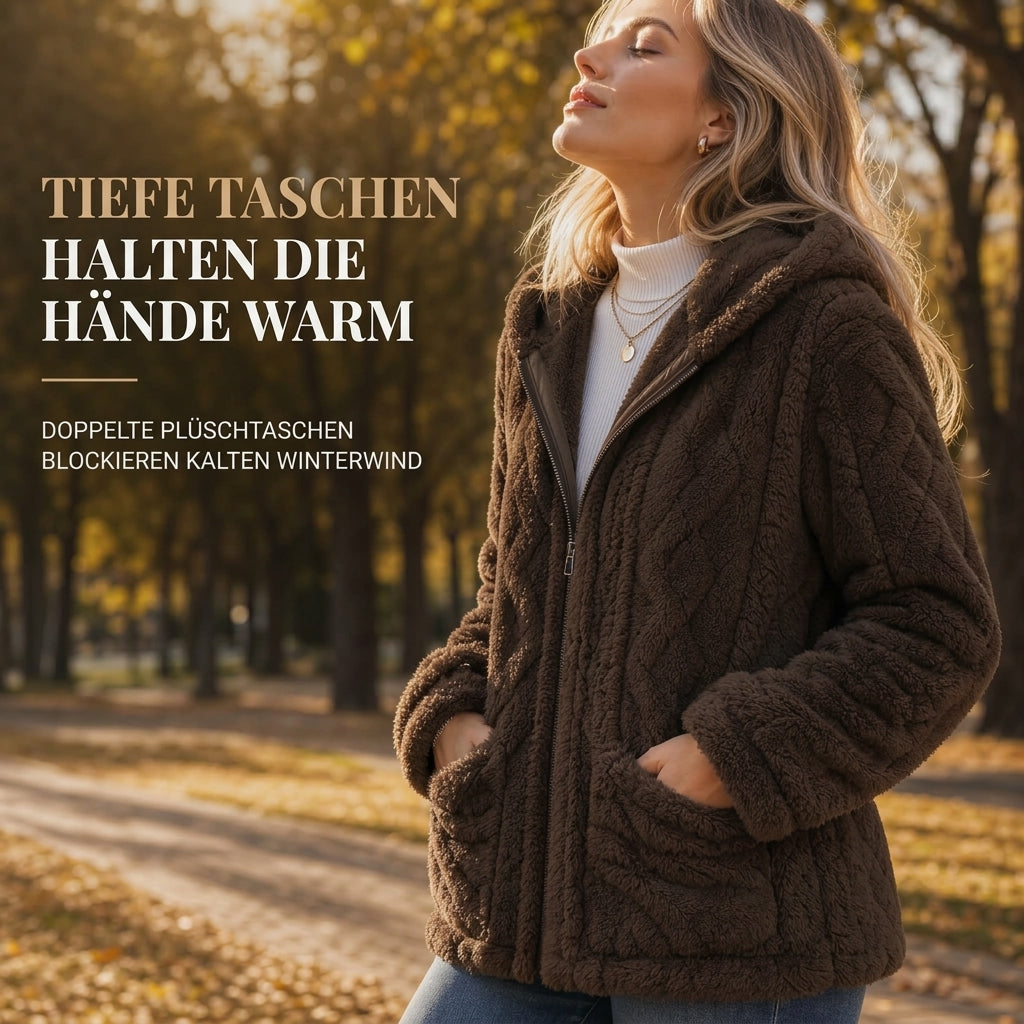 📦 🔥✨ Aktionsfavorit: Damen-Teddyjacke mit Kapuze und Reißverschluss – Kuschelige Wärme, Zopfstruktur & praktische Taschen 🧥