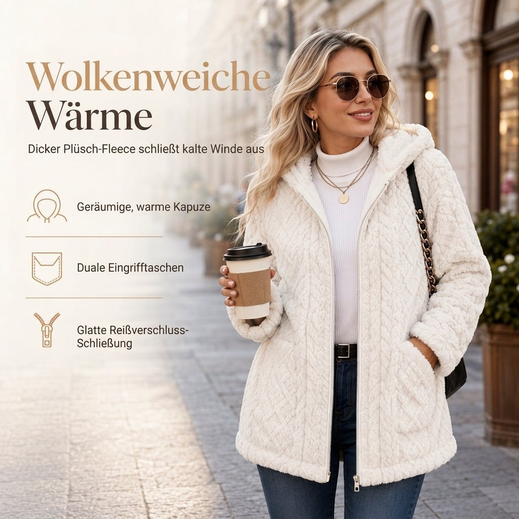 📦 🔥✨ Aktionsfavorit: Damen-Teddyjacke mit Kapuze und Reißverschluss – Kuschelige Wärme, Zopfstruktur & praktische Taschen 🧥