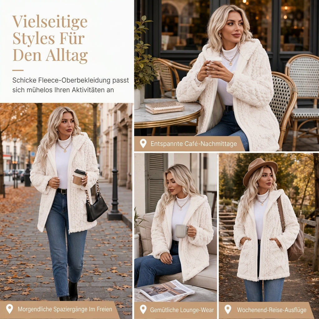 📦 🔥✨ Aktionsfavorit: Damen-Teddyjacke mit Kapuze und Reißverschluss – Kuschelige Wärme, Zopfstruktur & praktische Taschen 🧥