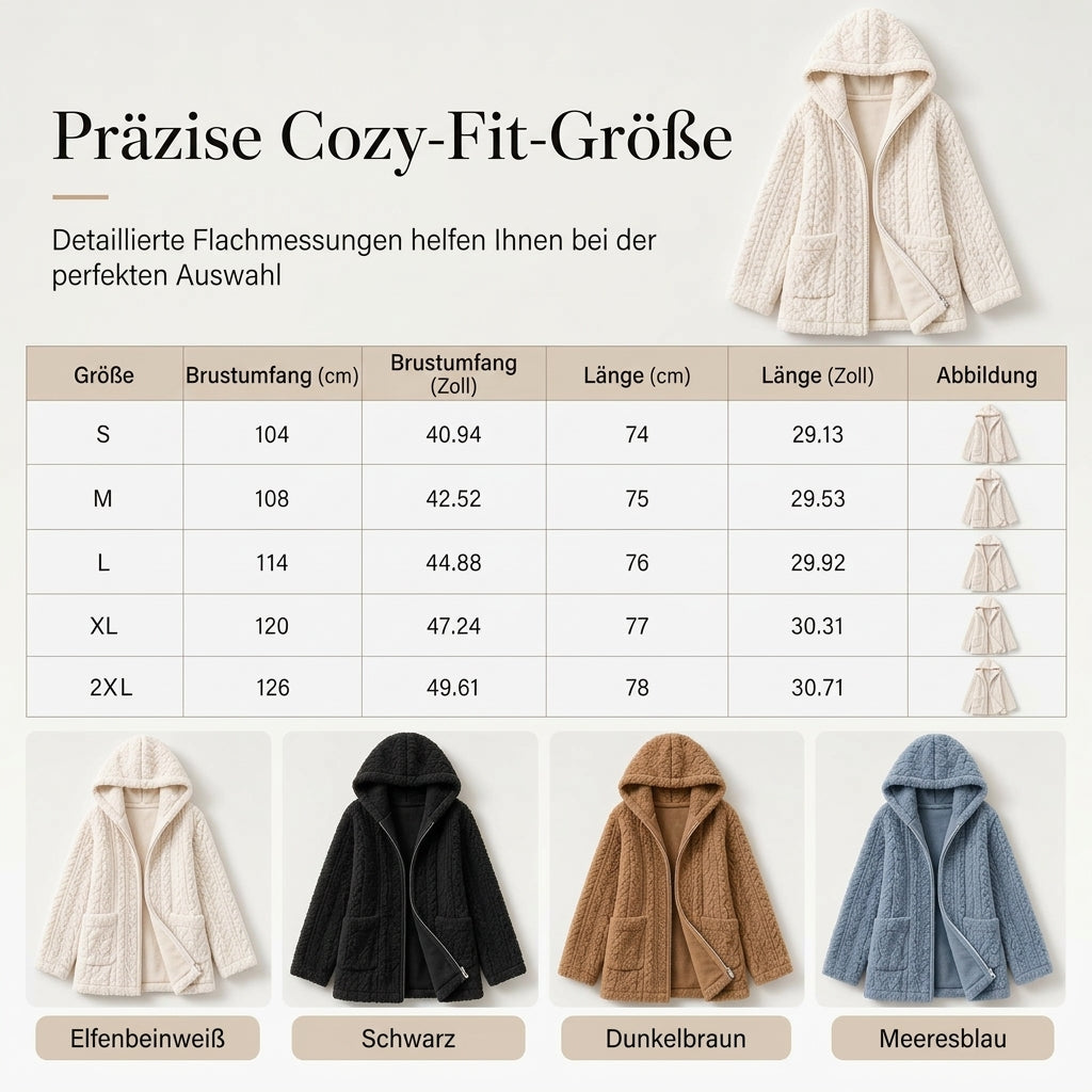 📦 🔥✨ Aktionsfavorit: Damen-Teddyjacke mit Kapuze und Reißverschluss – Kuschelige Wärme, Zopfstruktur & praktische Taschen 🧥