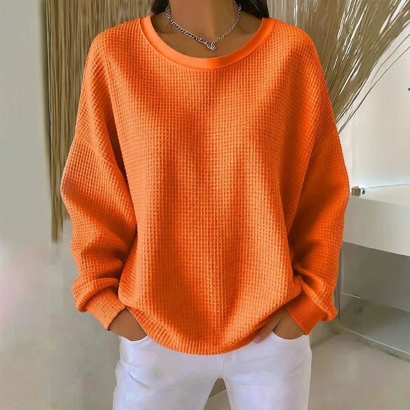 🎉✨ Damen Waffelstrick-Sweatshirt im Loose-Fit