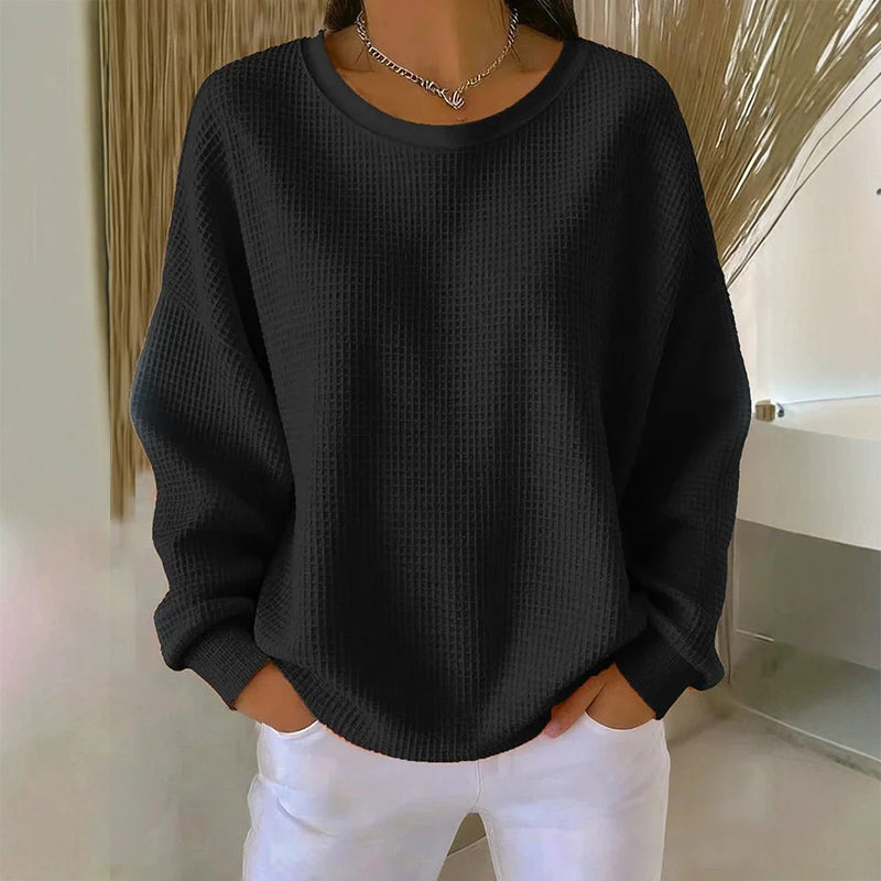 🎉✨ Damen Waffelstrick-Sweatshirt im Loose-Fit