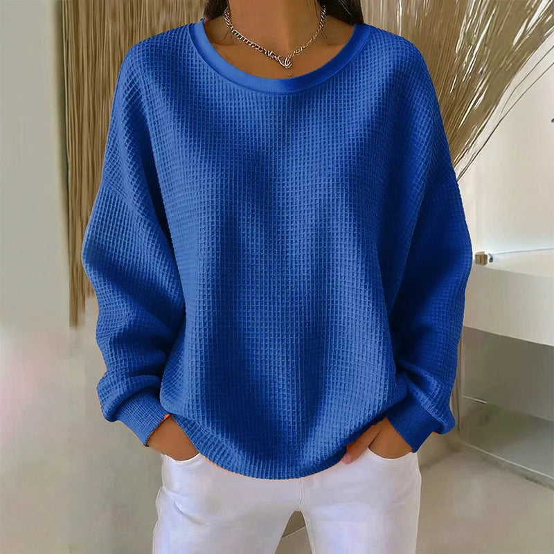 🎉✨ Damen Waffelstrick-Sweatshirt im Loose-Fit