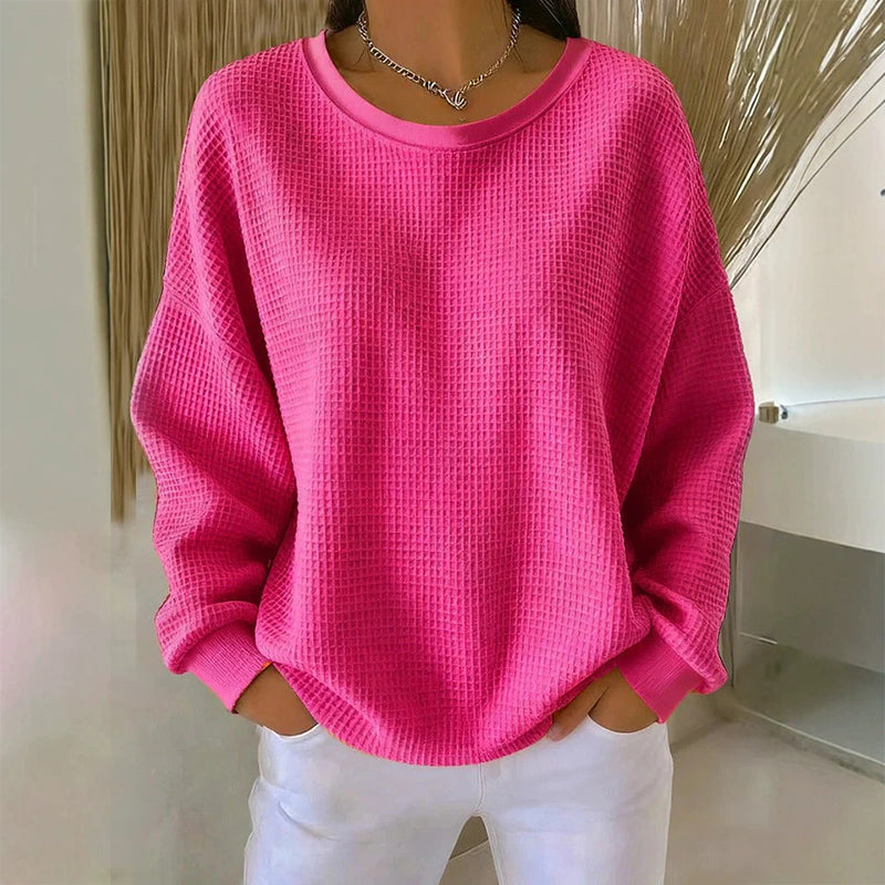 🎉✨ Damen Waffelstrick-Sweatshirt im Loose-Fit