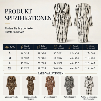 📢🎉50%Rabatt!!!🛍️✨Damen Midikleid mit Spitze, Leopardenmuster, V-Ausschnitt und Laternenärmeln