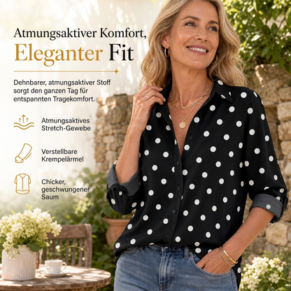 ✨💕 Damen-Bluse mit Polka-Dot-Print – Eleganter Hemdkragen, lange Ärmel & vielseitiger Freizeitstil 👚