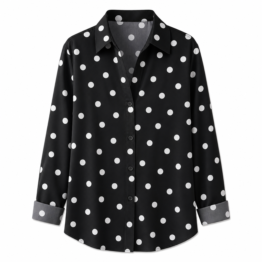 ✨💕 Damen-Bluse mit Polka-Dot-Print – Eleganter Hemdkragen, lange Ärmel & vielseitiger Freizeitstil 👚