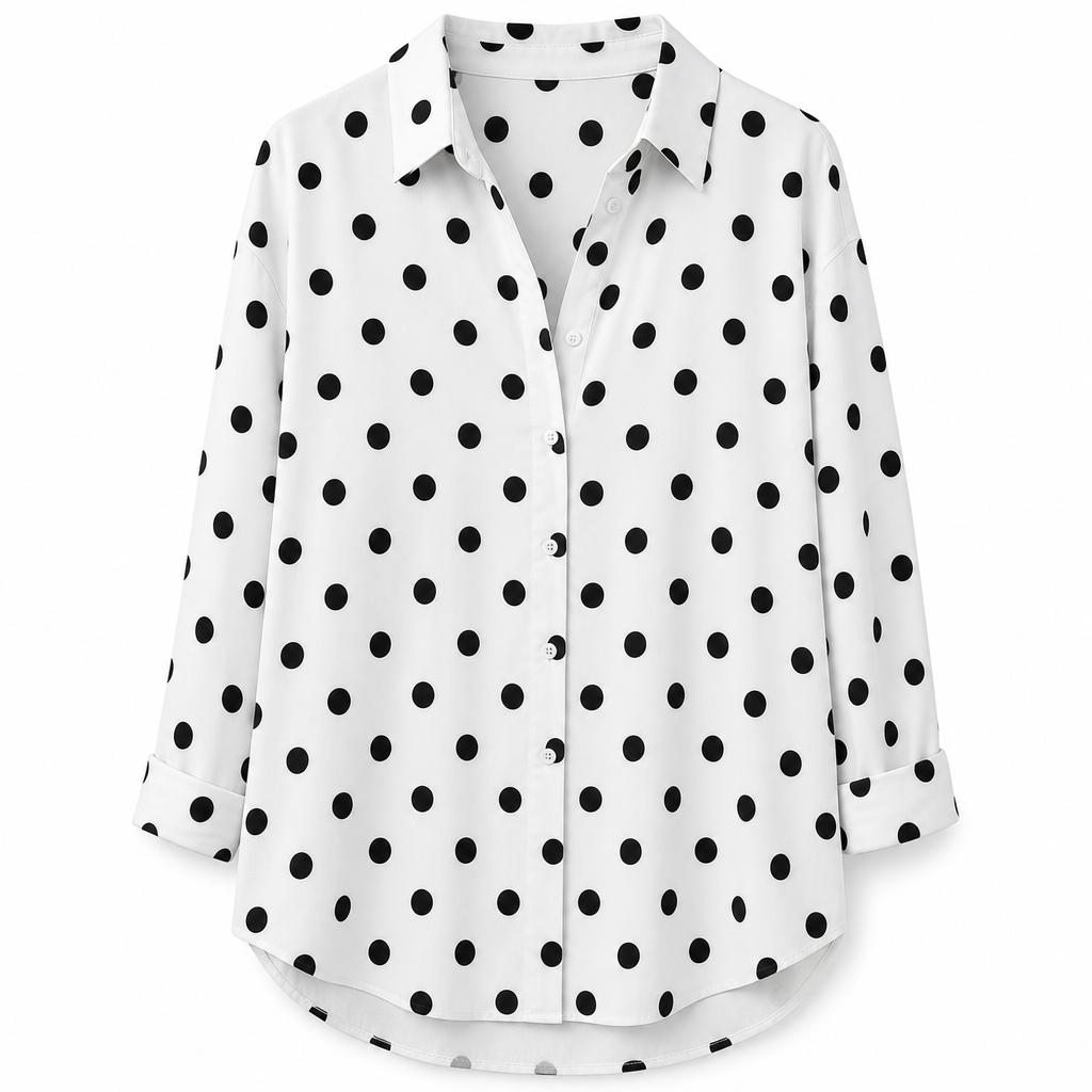 ✨💕 Damen-Bluse mit Polka-Dot-Print – Eleganter Hemdkragen, lange Ärmel & vielseitiger Freizeitstil 👚