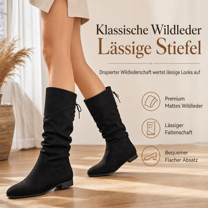 ⌛ Damen Schnürstiefel, schlupfende Wade-Mittelstiefel