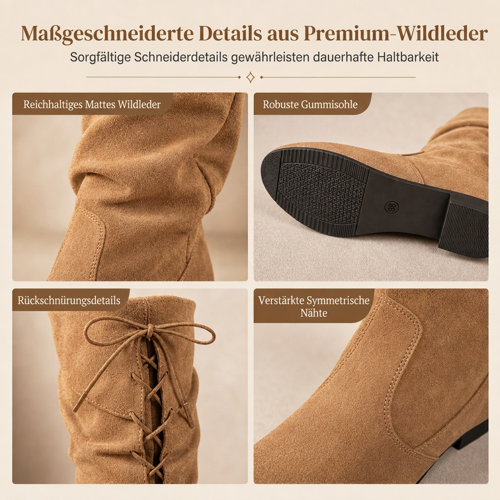 ⌛ Damen Schnürstiefel, schlupfende Wade-Mittelstiefel