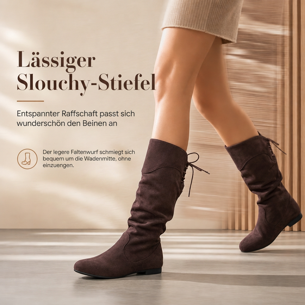⌛ Damen Schnürstiefel, schlupfende Wade-Mittelstiefel