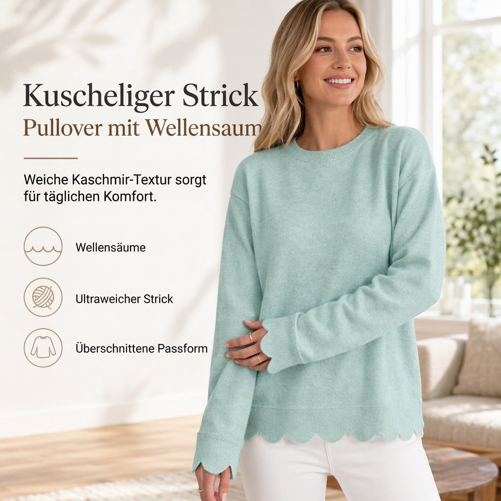 💨 Damen Sweatshirt mit Muschels-cut Saum und Rundhals