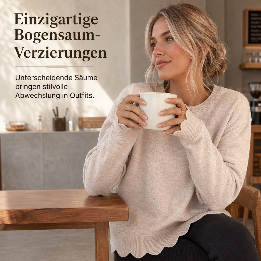 💨 Damen Sweatshirt mit Muschels-cut Saum und Rundhals