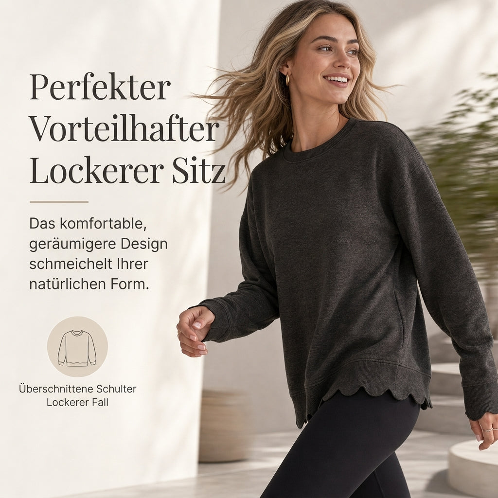 💨 Damen Sweatshirt mit Muschels-cut Saum und Rundhals