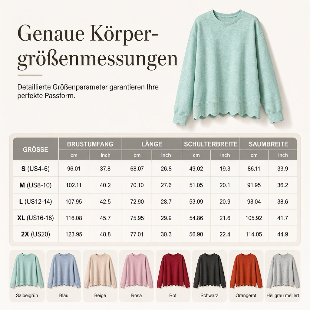 💨 Damen Sweatshirt mit Muschels-cut Saum und Rundhals