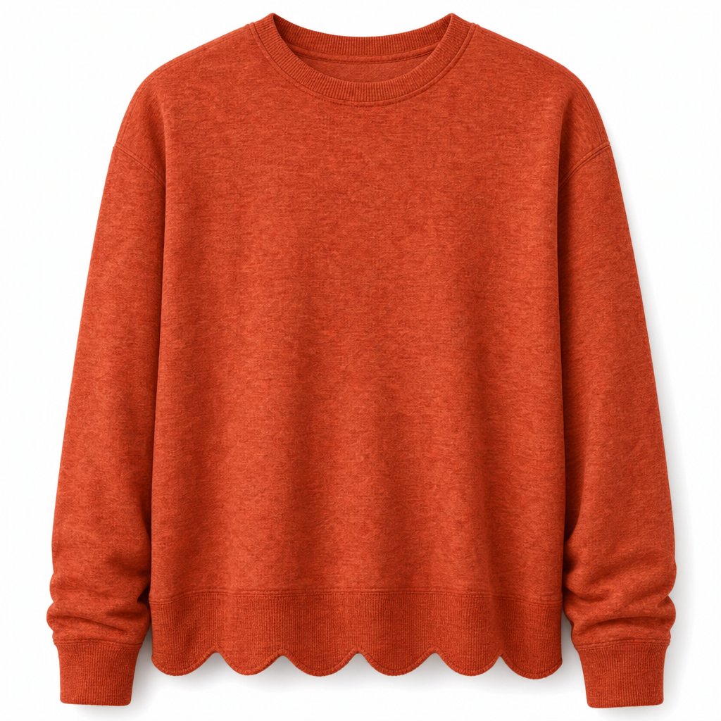 💨 Damen Sweatshirt mit Muschels-cut Saum und Rundhals