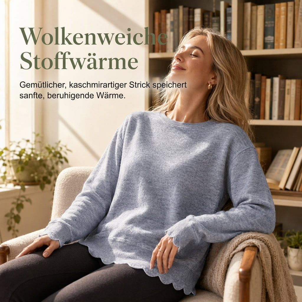 💨 Damen Sweatshirt mit Muschels-cut Saum und Rundhals