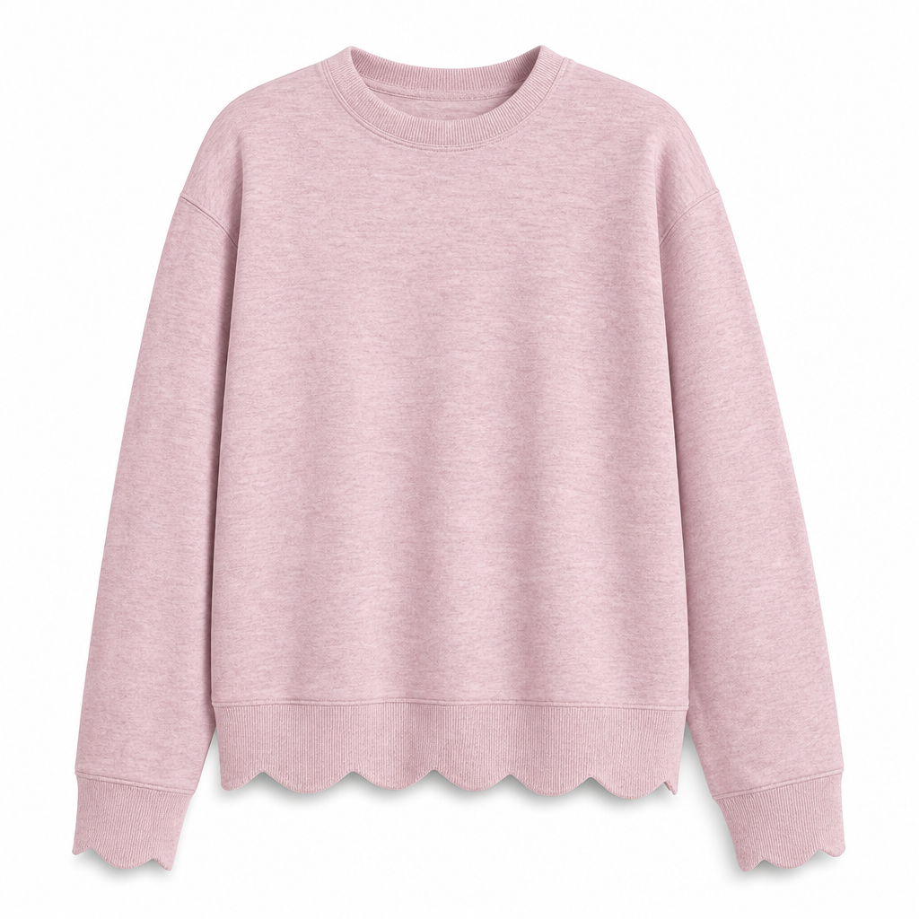 💨 Damen Sweatshirt mit Muschels-cut Saum und Rundhals