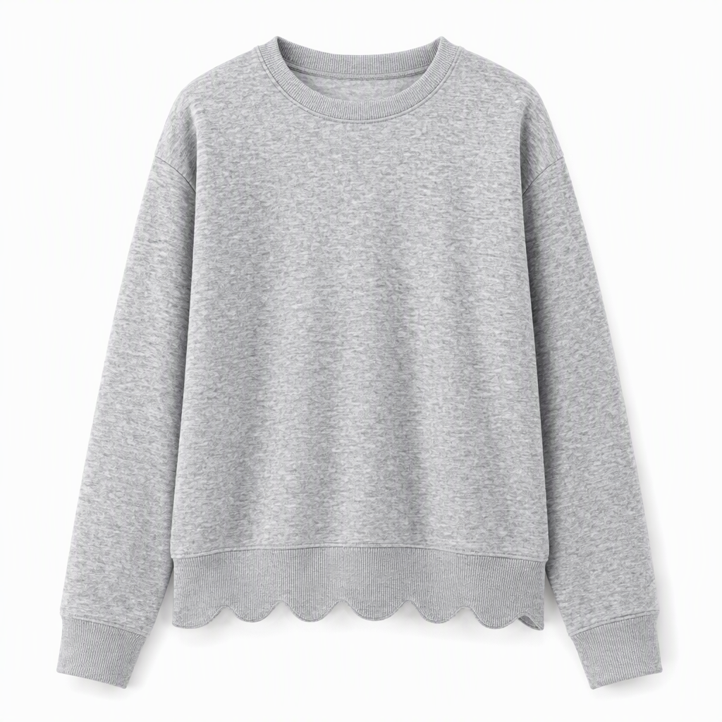 💨 Damen Sweatshirt mit Muschels-cut Saum und Rundhals