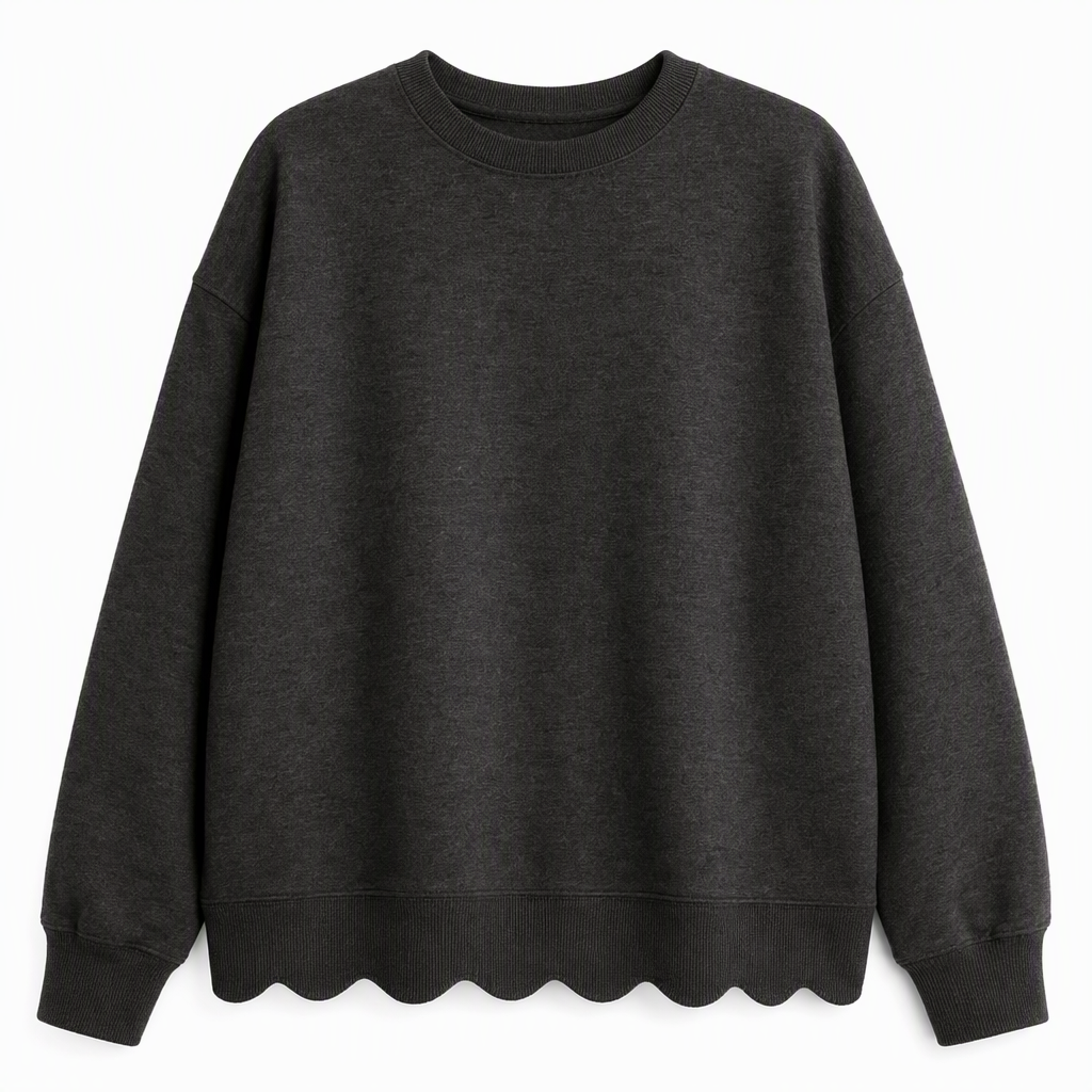 💨 Damen Sweatshirt mit Muschels-cut Saum und Rundhals