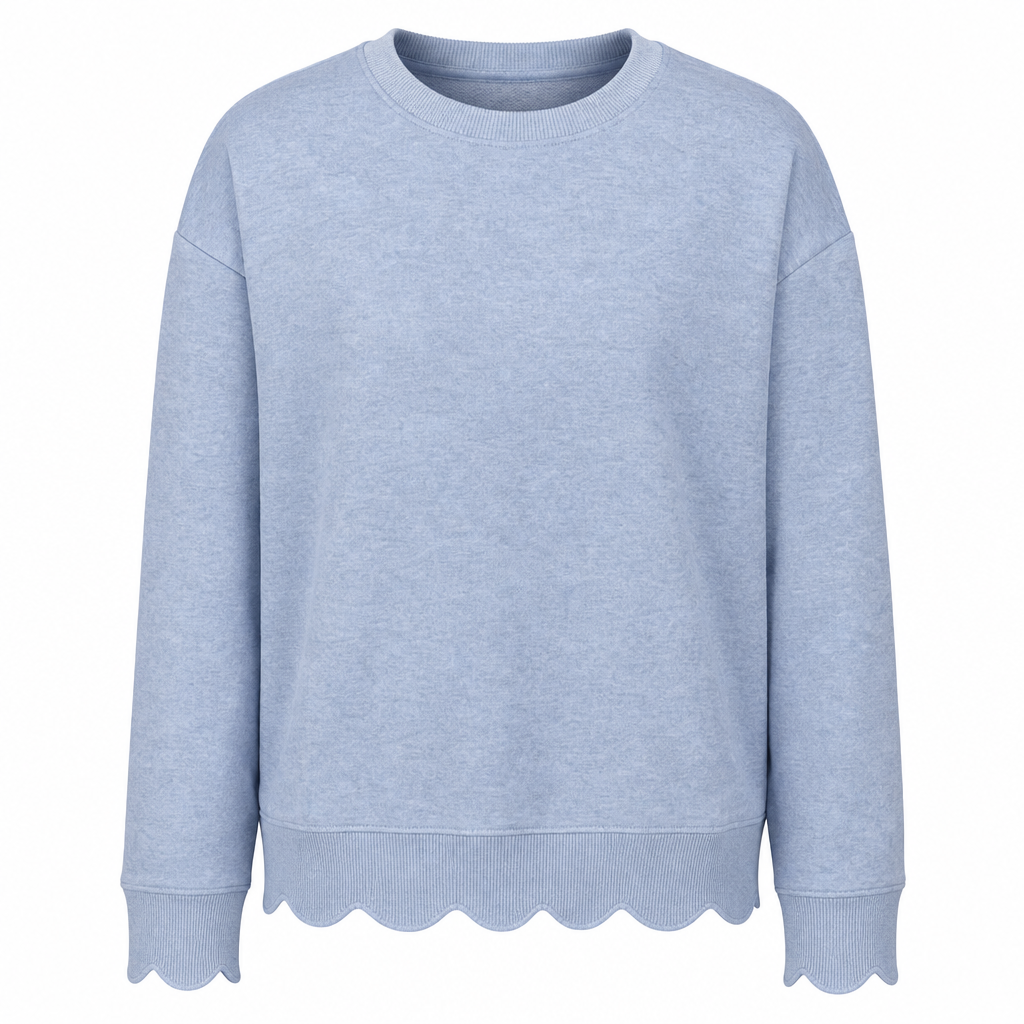 💨 Damen Sweatshirt mit Muschels-cut Saum und Rundhals