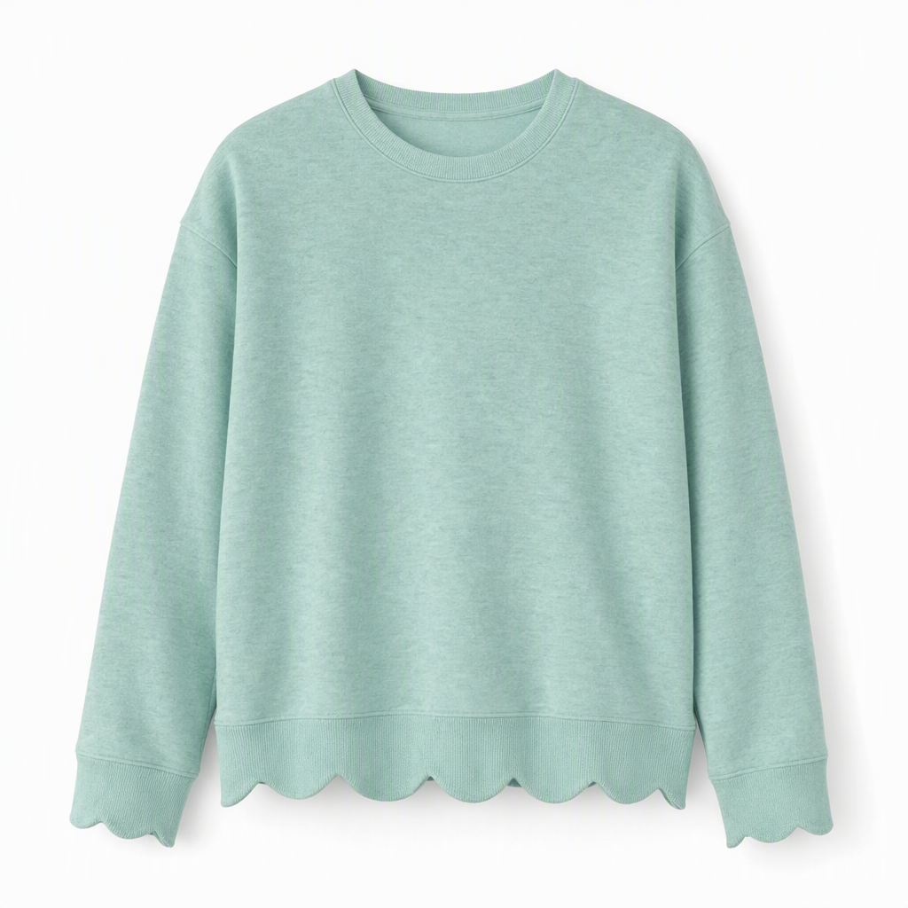 💨 Damen Sweatshirt mit Muschels-cut Saum und Rundhals