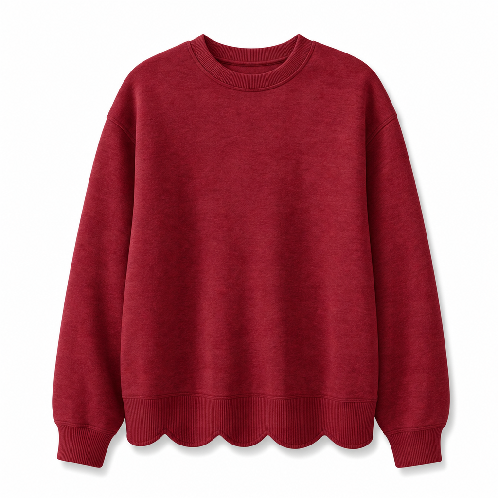 💨 Damen Sweatshirt mit Muschels-cut Saum und Rundhals