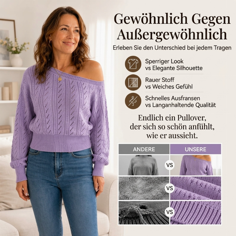 📢📢🎉✨Damen Schulterfreier Kurzgeschnittener Strickpullover