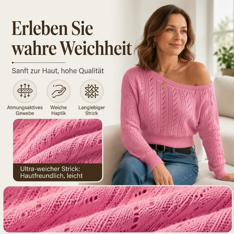 📢📢🎉✨Damen Schulterfreier Kurzgeschnittener Strickpullover