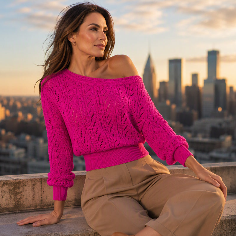 📢📢🎉✨Damen Schulterfreier Kurzgeschnittener Strickpullover