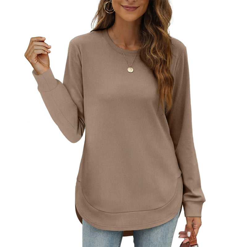 📢📢🎉✨Einfarbiges Damen-Longsleeve mit High-Low-Saum