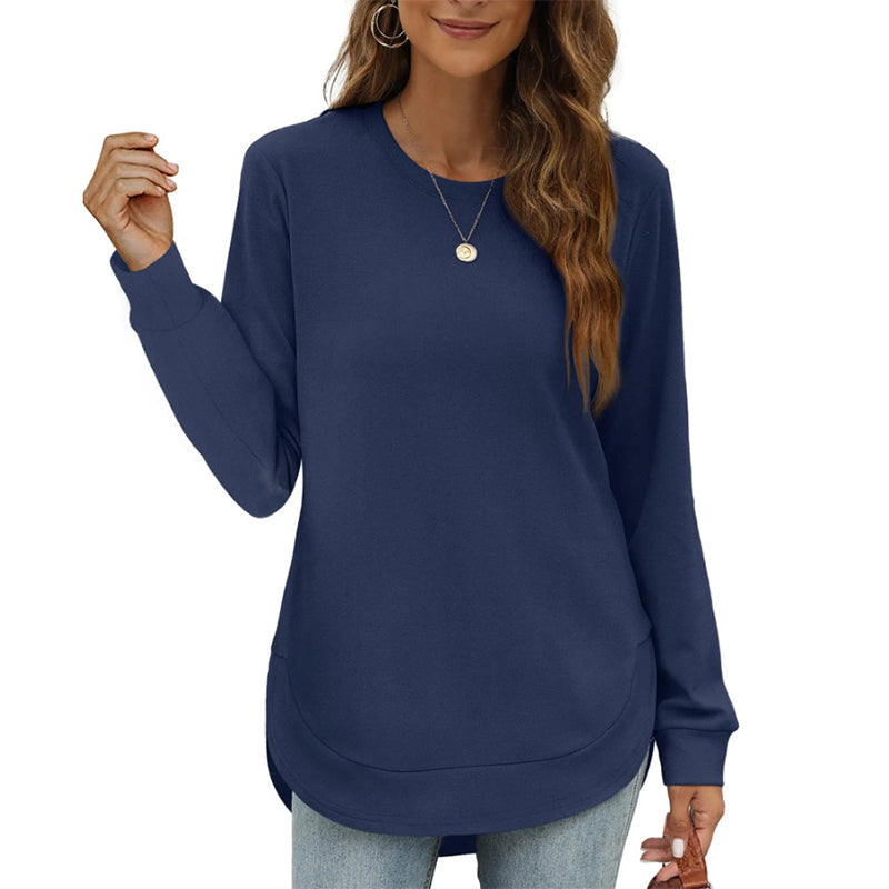 📢📢🎉✨Einfarbiges Damen-Longsleeve mit High-Low-Saum