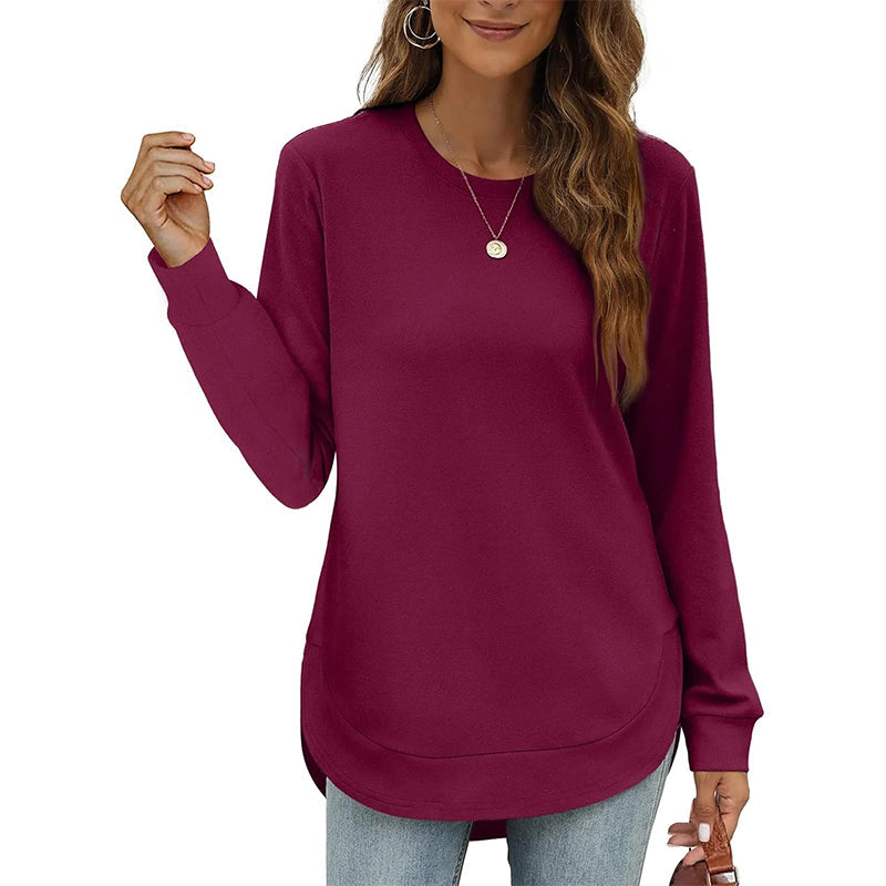 📢📢🎉✨Einfarbiges Damen-Longsleeve mit High-Low-Saum