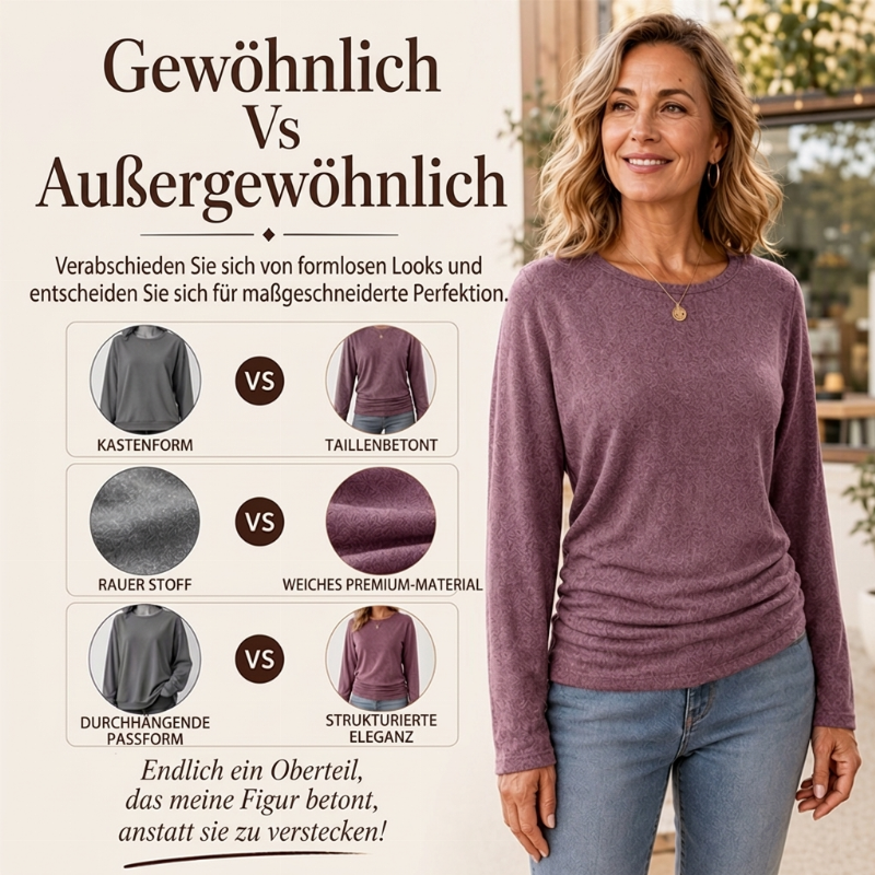 🎉💖🔥🎁Freizeit-Top für Damen mit Rundhals und gerafftem Saum