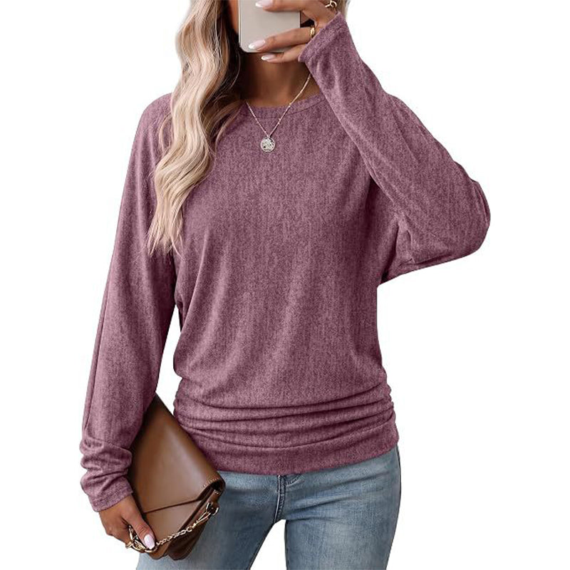 🎉💖🔥🎁Freizeit-Top für Damen mit Rundhals und gerafftem Saum