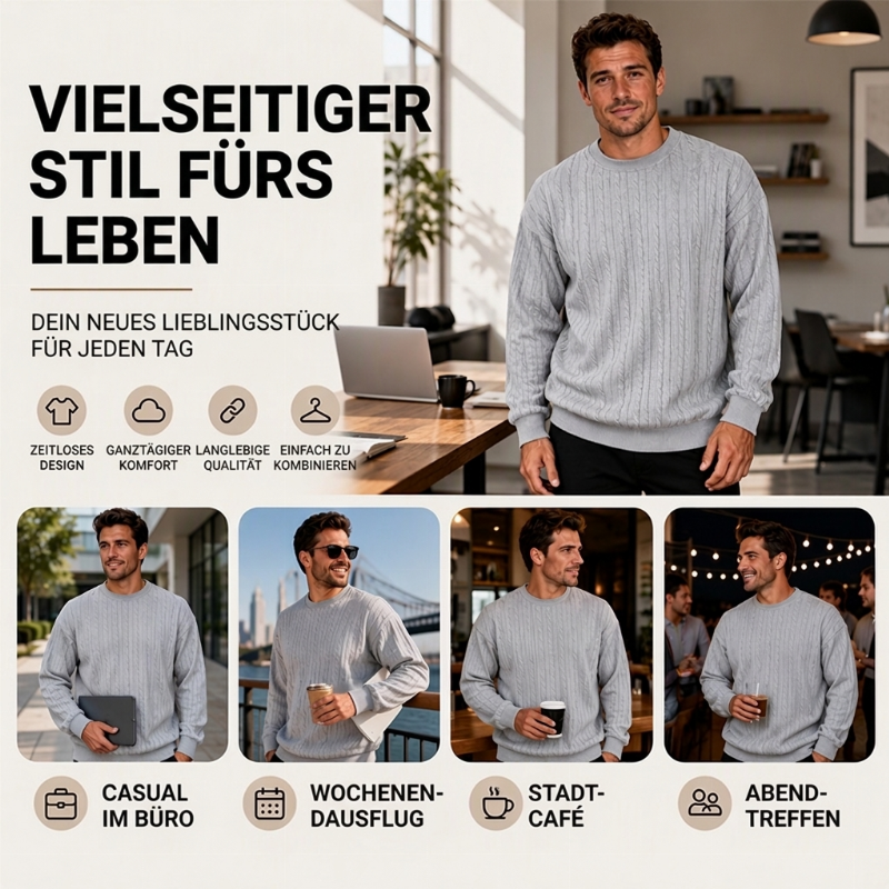 📢🎉🛍️✨Herren Kabelstrick Rundhalspullover
