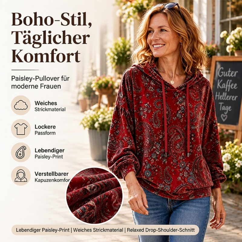 🚨🚨 Damen-Kapuzenpullover mit Paisley-Print und Kordelzug