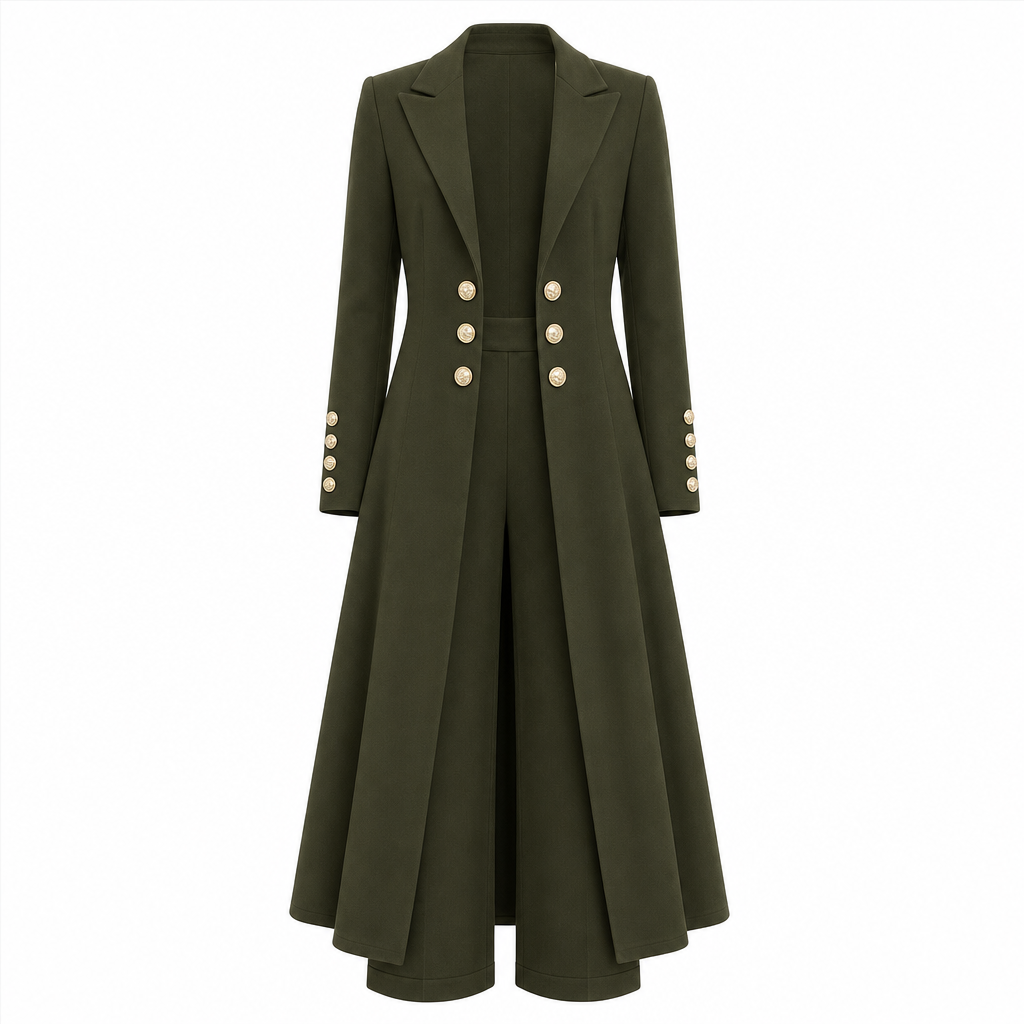 📢🎉🛍️✨Elegantes herbstliches 2-Teiler-Outfit für Damen mit Retro-Langmantel und schlichter Hose