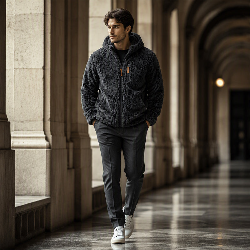👚🔥✨ Herren-Fleecejacke mit Kapuze und Reißverschluss