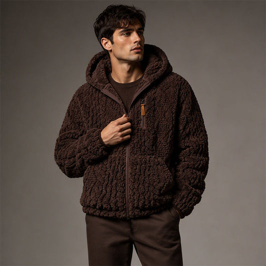 👚🔥✨ Herren-Fleecejacke mit Kapuze und Reißverschluss