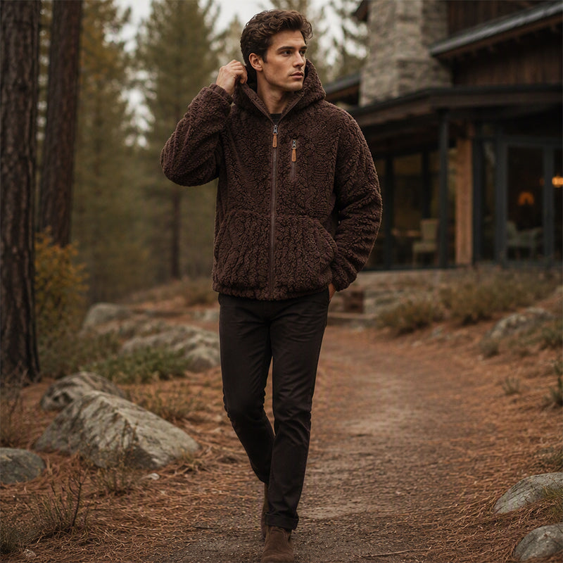 👚🔥✨ Herren-Fleecejacke mit Kapuze und Reißverschluss